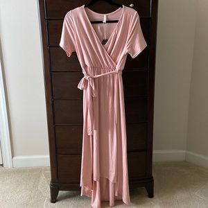 NWT PinkBlush Light Pink Solid Hi-Low Wrap Dress